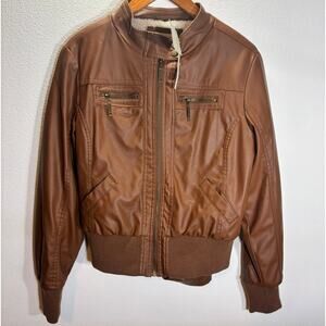 NWT Ashley by 26 International Women’s XL Faux Leather Jacket Sherpa Lined Brown
